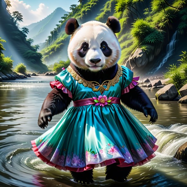 Pic d'un panda géant dans une robe dans la rivière