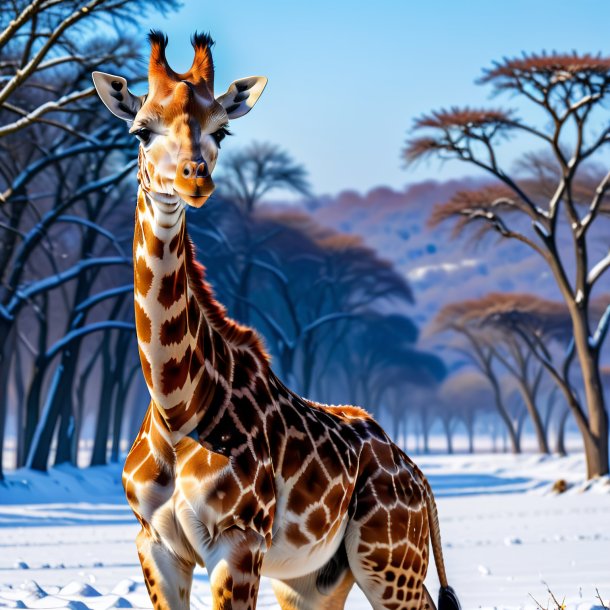 Foto de un juego de una jirafa en la nieve