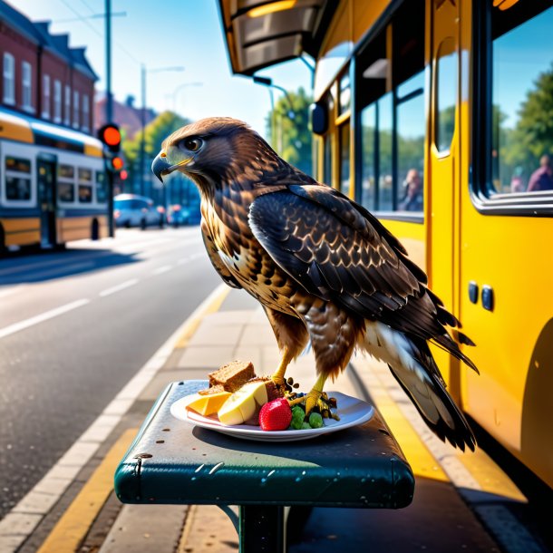 Foto de una comida de un halcón en la parada de autobús