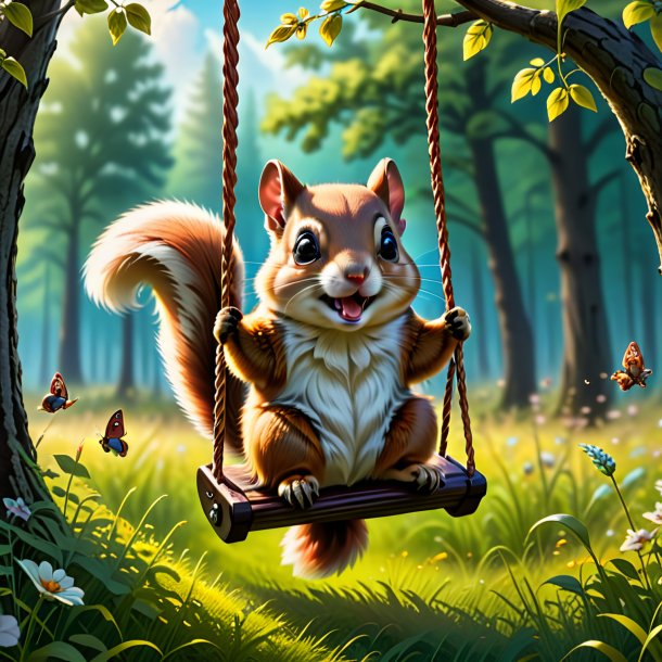 Image of a swinging on a swing of a flying squirrel in the meadow