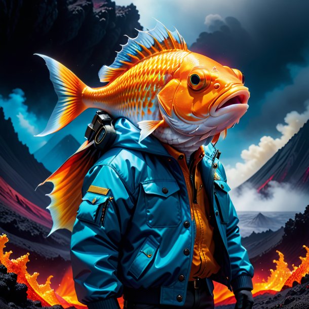 Photo of a fish in a jacket in the volcano