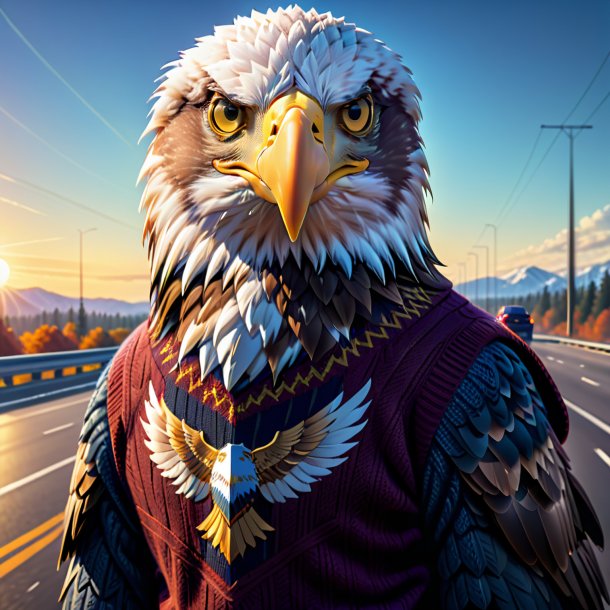 Illustration of a eagle in a sweater on the highway