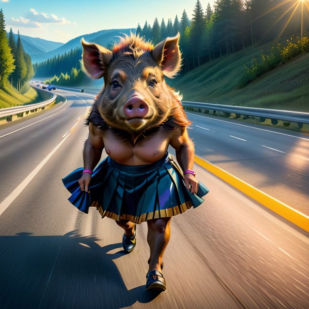 Drawing of a boar in a skirt on the highway