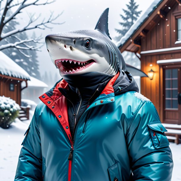 Pic of a shark in a jacket in the snow