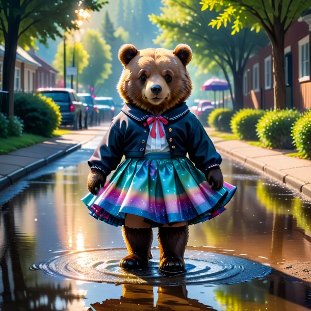 Pic of a bear in a skirt in the puddle