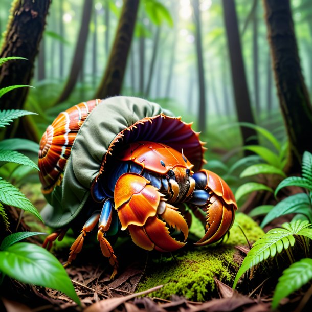 Image of a hermit crab in a coat in the forest