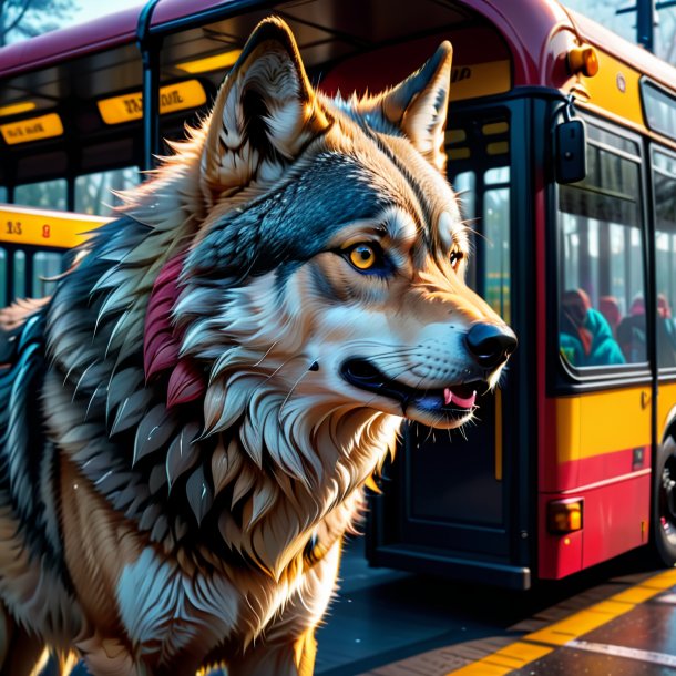 Foto de um choro de um lobo no ponto de ônibus