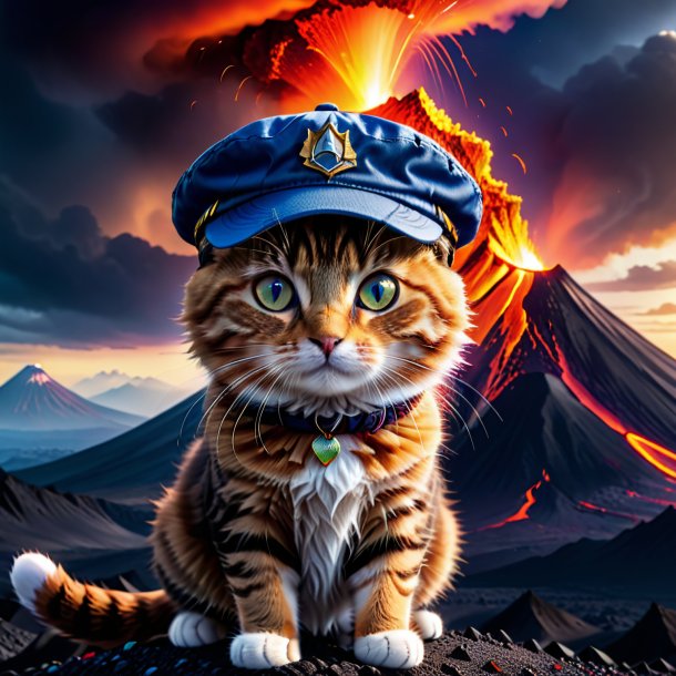 Image of a cat in a cap in the volcano