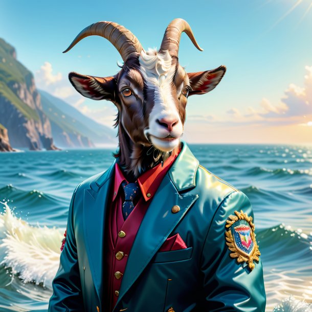 Illustration of a goat in a jacket in the sea