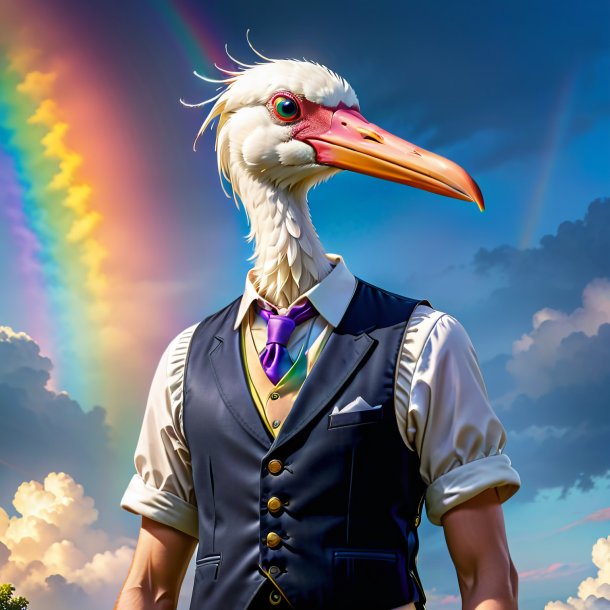 Picture of a stork in a vest on the rainbow