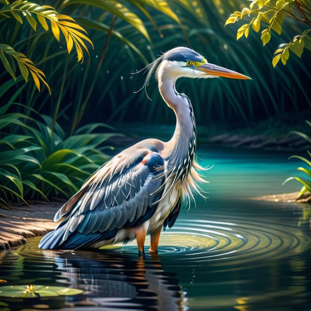 Drawing of a heron in a dress in the water