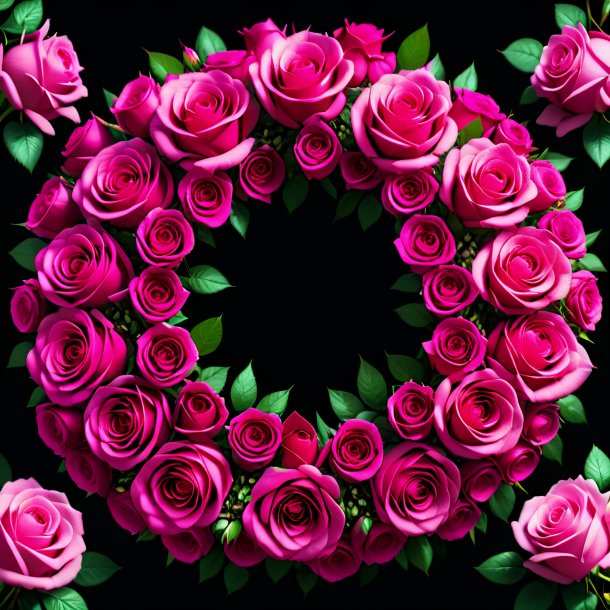 Imagery of a hot pink wreath of roses