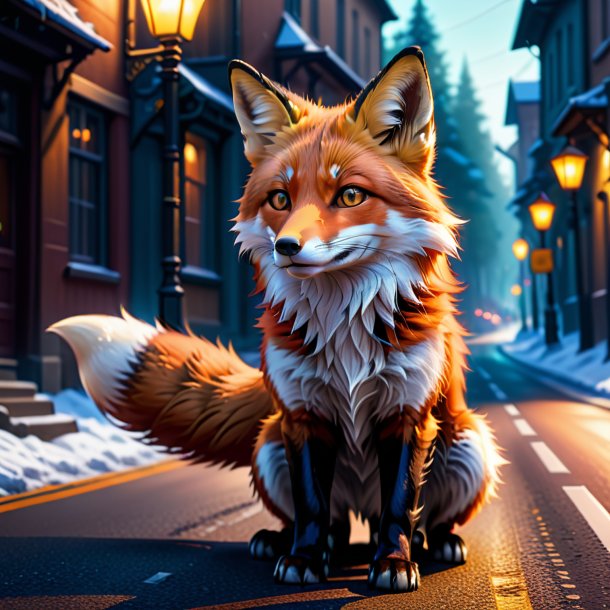 Illustration of a fox in a gloves on the road