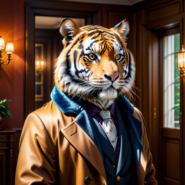 Picture of a tiger in a coat in the house