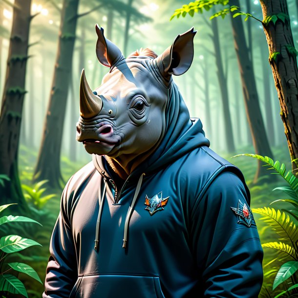 Picture of a rhinoceros in a hoodie in the forest