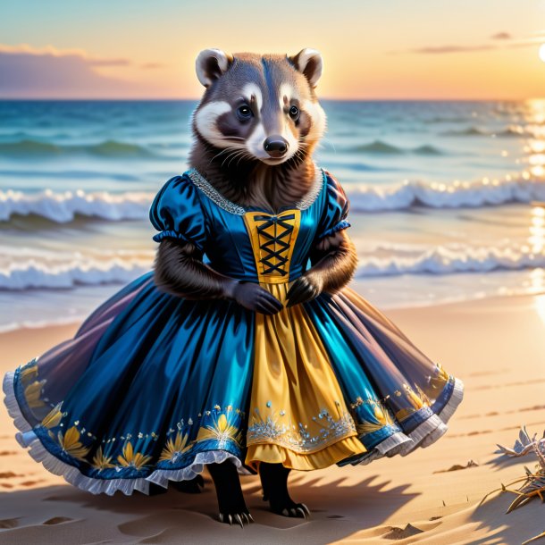 Drawing of a badger in a dress on the beach