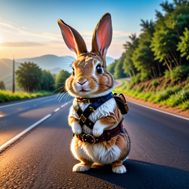 Foto de un conejo en un cinturón en el camino