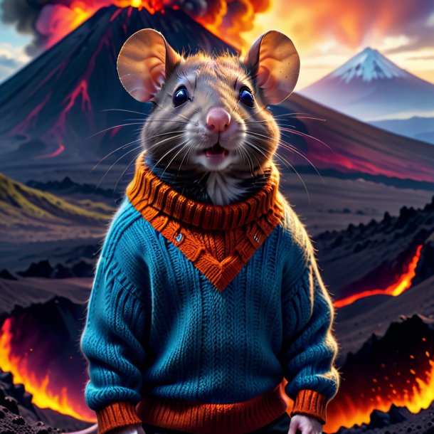 Picture of a rat in a sweater in the volcano