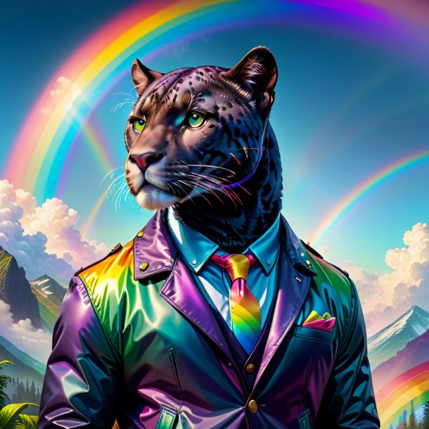 Illustration of a panther in a jacket on the rainbow