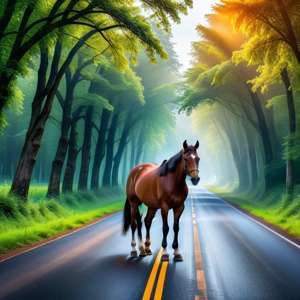 Photo of a waiting of a horse on the road