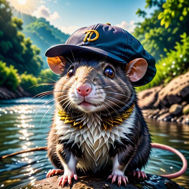 Picture of a rat in a cap in the river