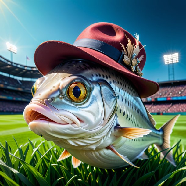 Pic of a haddock in a hat on the field