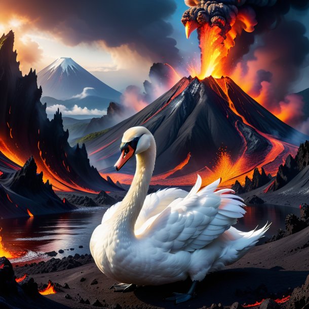 Photo of a threatening of a swan in the volcano