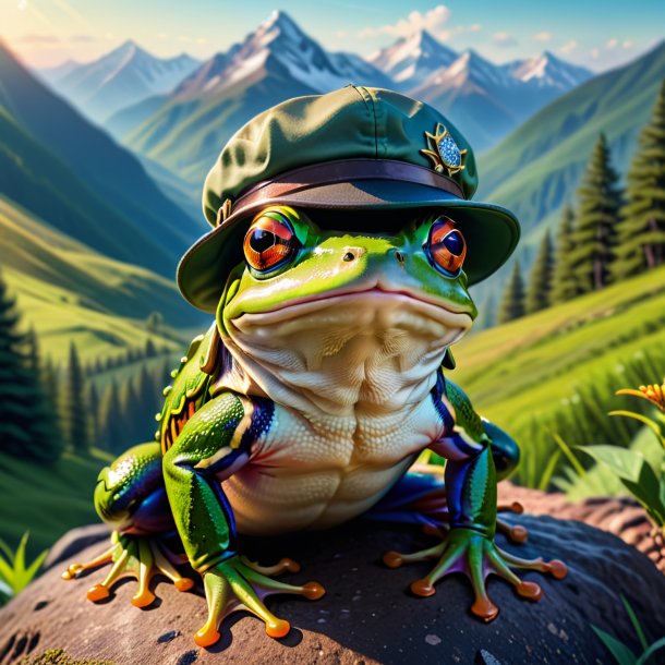 Pic of a frog in a cap in the mountains