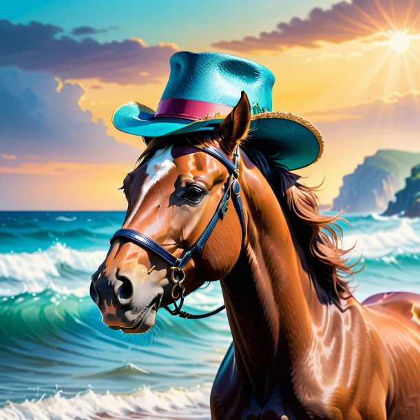 Drawing of a horse in a hat in the sea