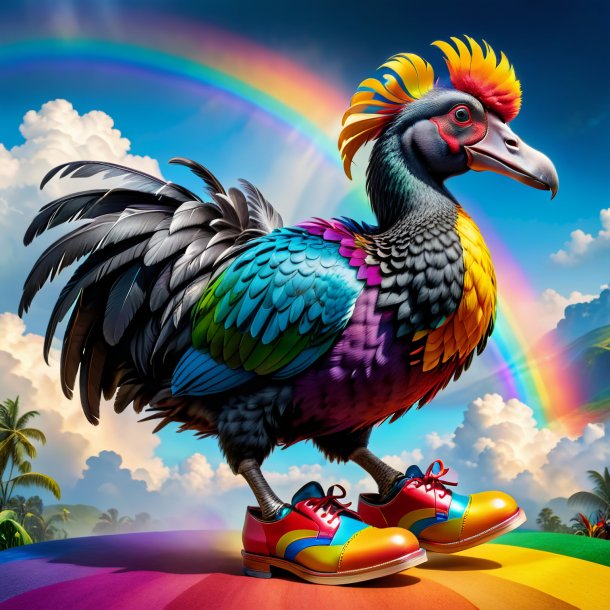 Foto de un dodo en un zapato en el arco iris