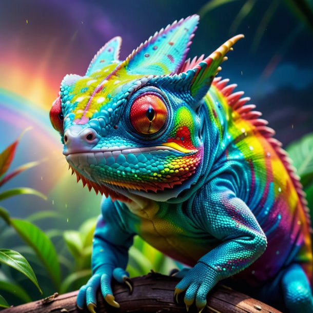 Picture of a angry of a chameleon on the rainbow