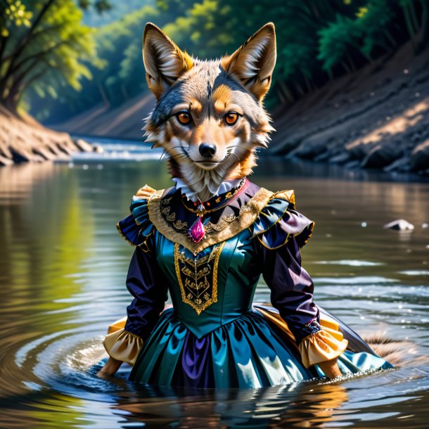 Foto de un chacal en un vestido en el río