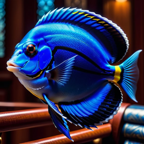 Photo of a blue tang in a belt in the house