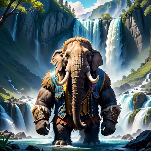 Drawing of a mammoth in a vest in the waterfall