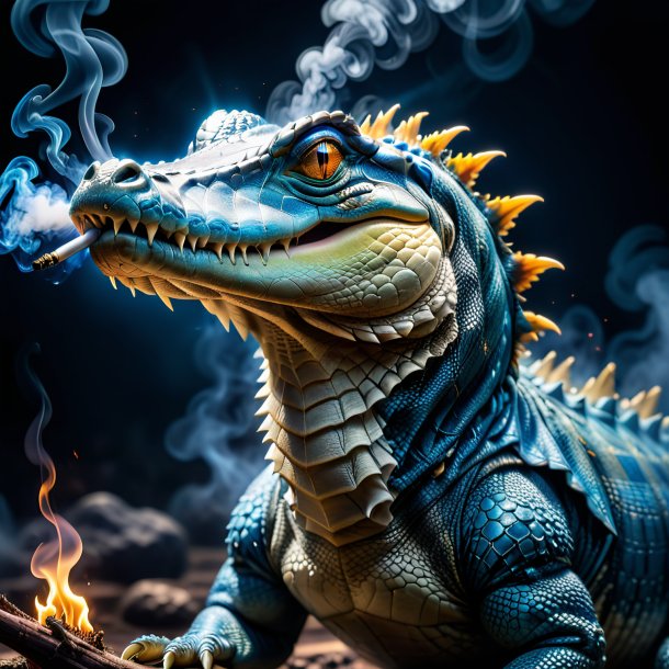 Image of a blue smoking crocodile