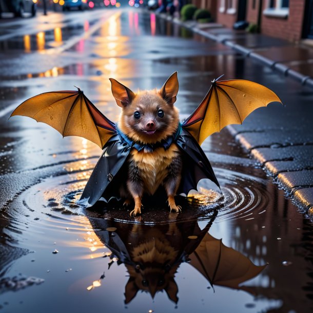 Foto de un murciélago en un abrigo en el charco