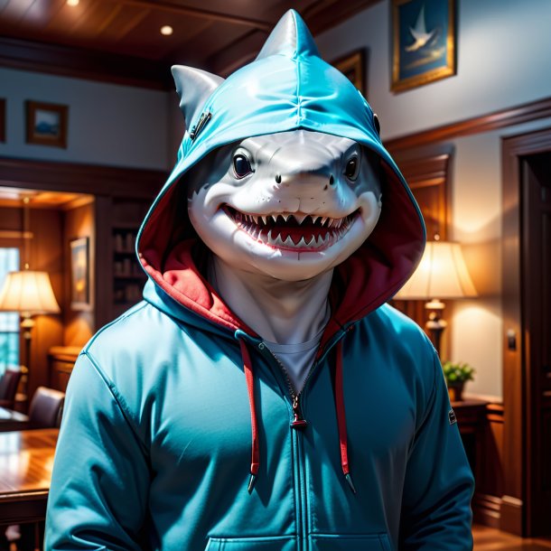 Picture of a shark in a hoodie in the house