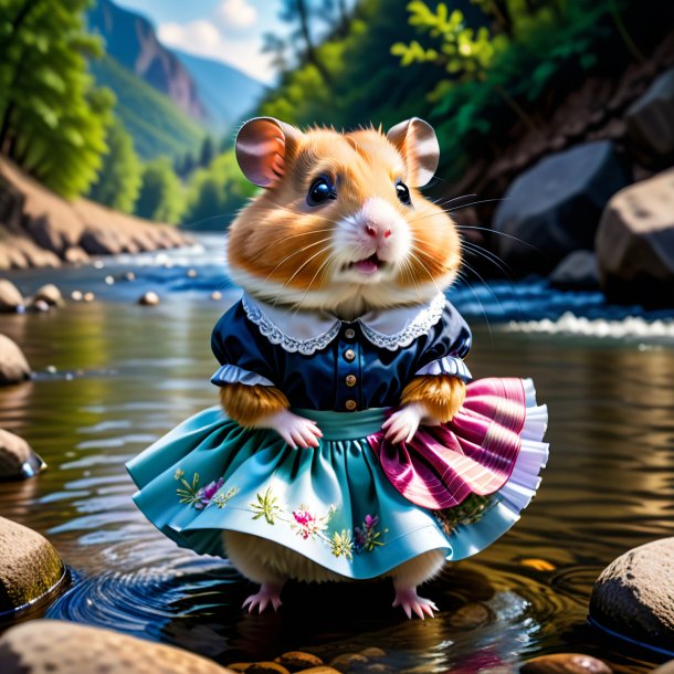 Photo of a hamster in a skirt in the river