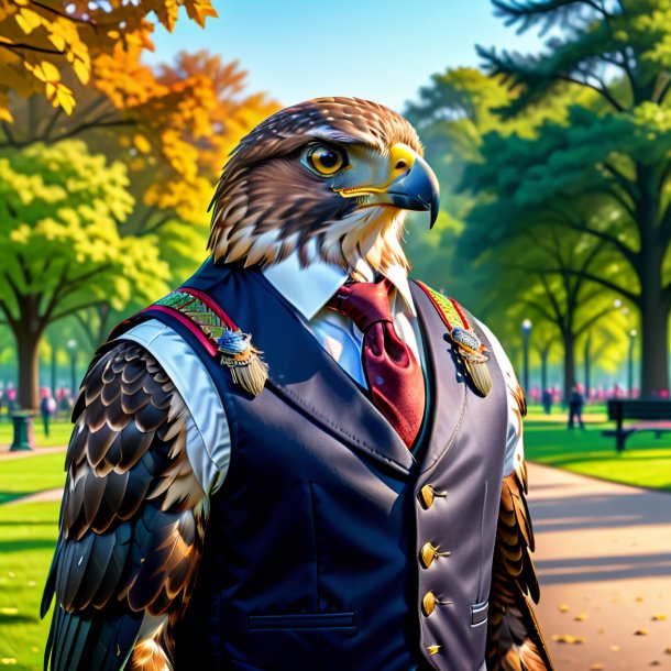 Illustration of a hawk in a vest in the park