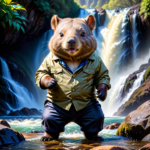 Foto de un wombat en un pantalón en la cascada