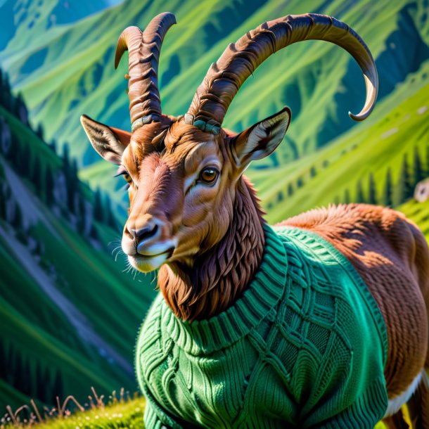 Pic of a ibex in a green sweater