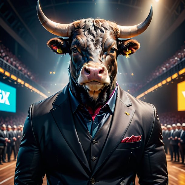 Photo of a bull in a black jacket