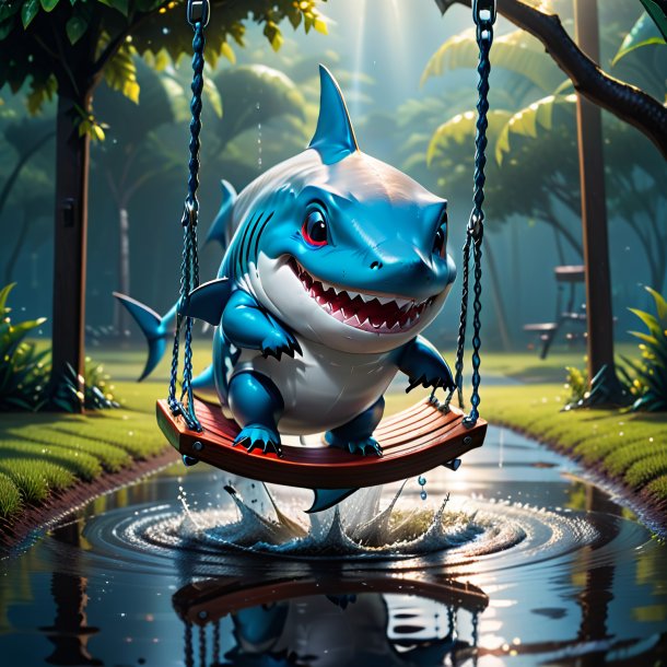 Photo of a swinging on a swing of a shark in the puddle