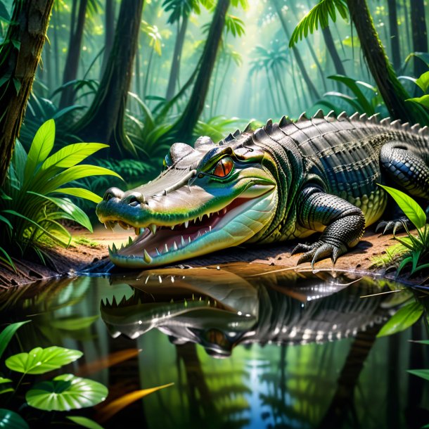 Picture of a drinking of a alligator in the forest