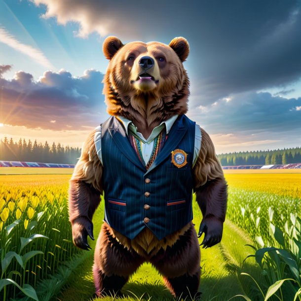 Photo of a bear in a vest on the field