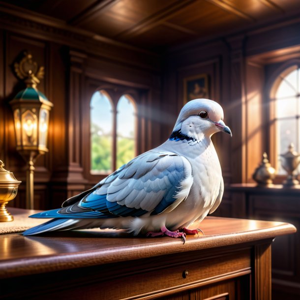 Image of a dove in a cap in the house