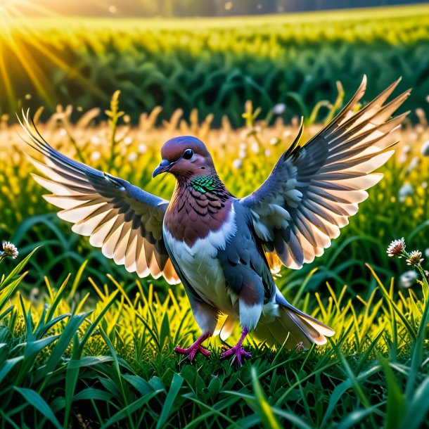 Фотография злого голубя на лугу