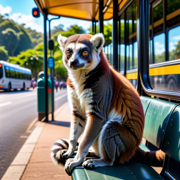 Foto de una espera de un lémur en la parada de autobús