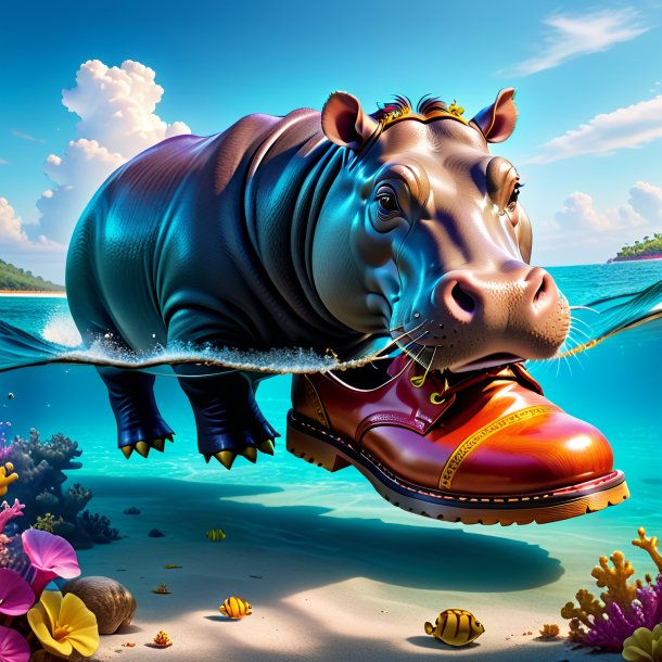 Pic of a hippopotamus in a shoes in the sea