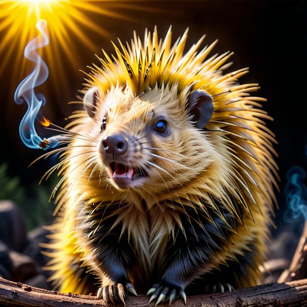 Image of a yellow smoking porcupine